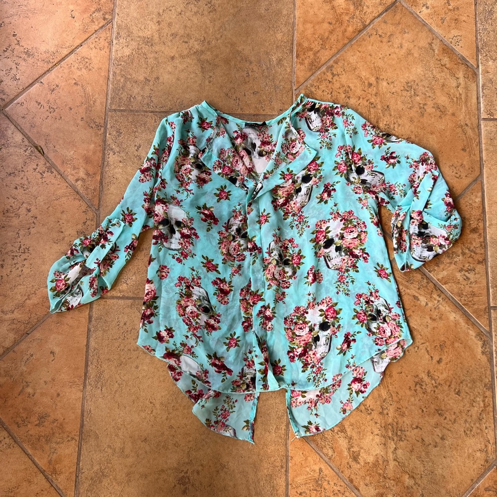Skull and Floral sheer Women's blouse